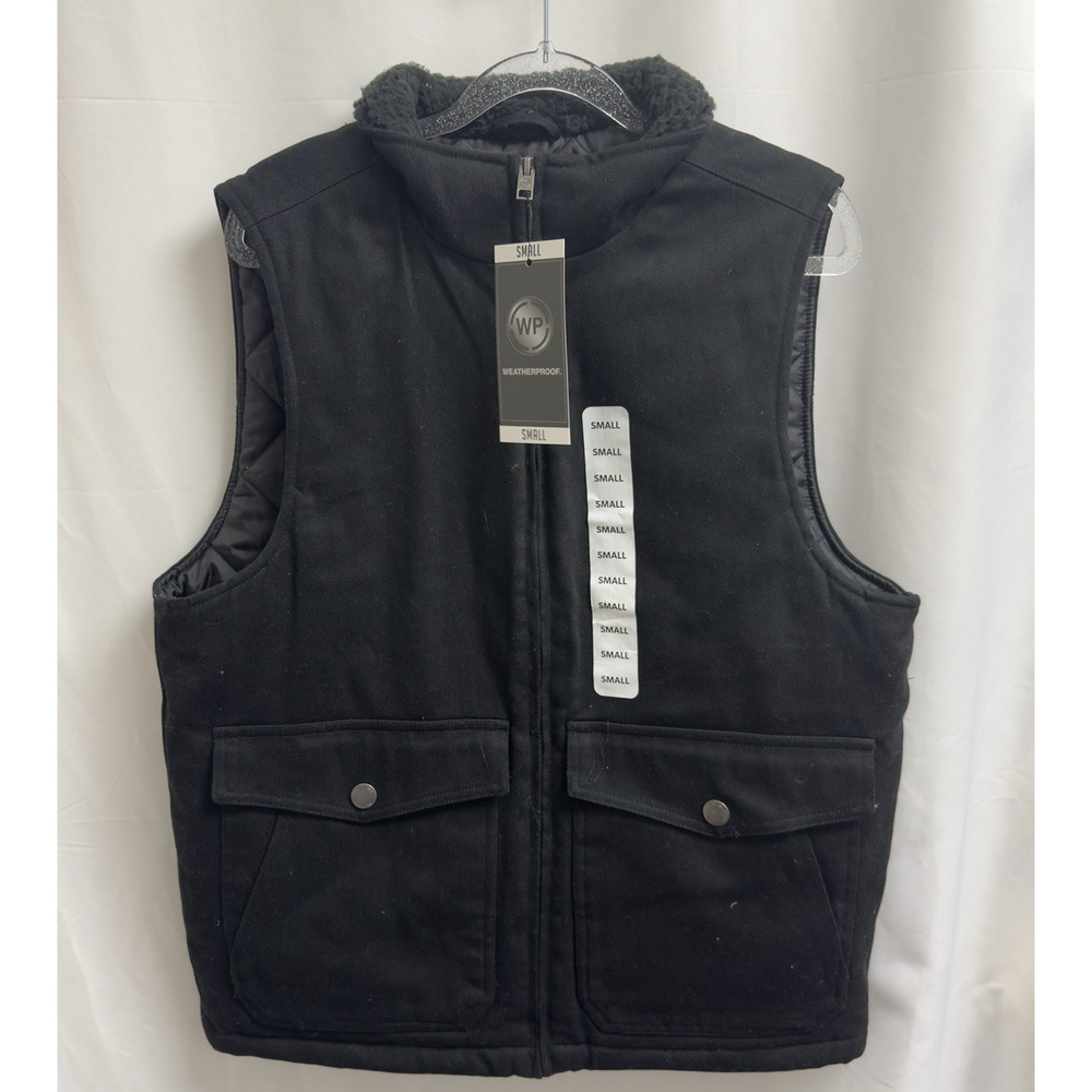 WP WEATHERPROOF Men's Workwear Vest Size Small Black Full Zip Quilted Sherpa